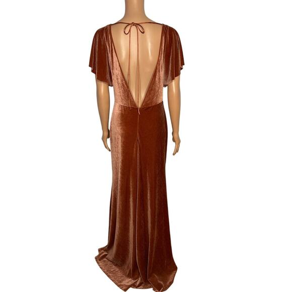 Jenny Yoo Elliss Flutter Sleeve Open Back Velvet Maxi Dress size 6 English Rose - Picture 4 of 12